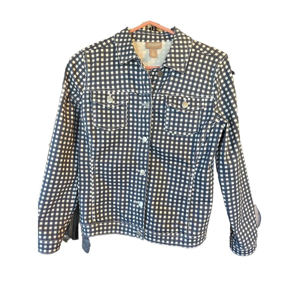 CHICO'S Woman's Size 0 Blue And White Plaid Shacket Button-Up Super Cute